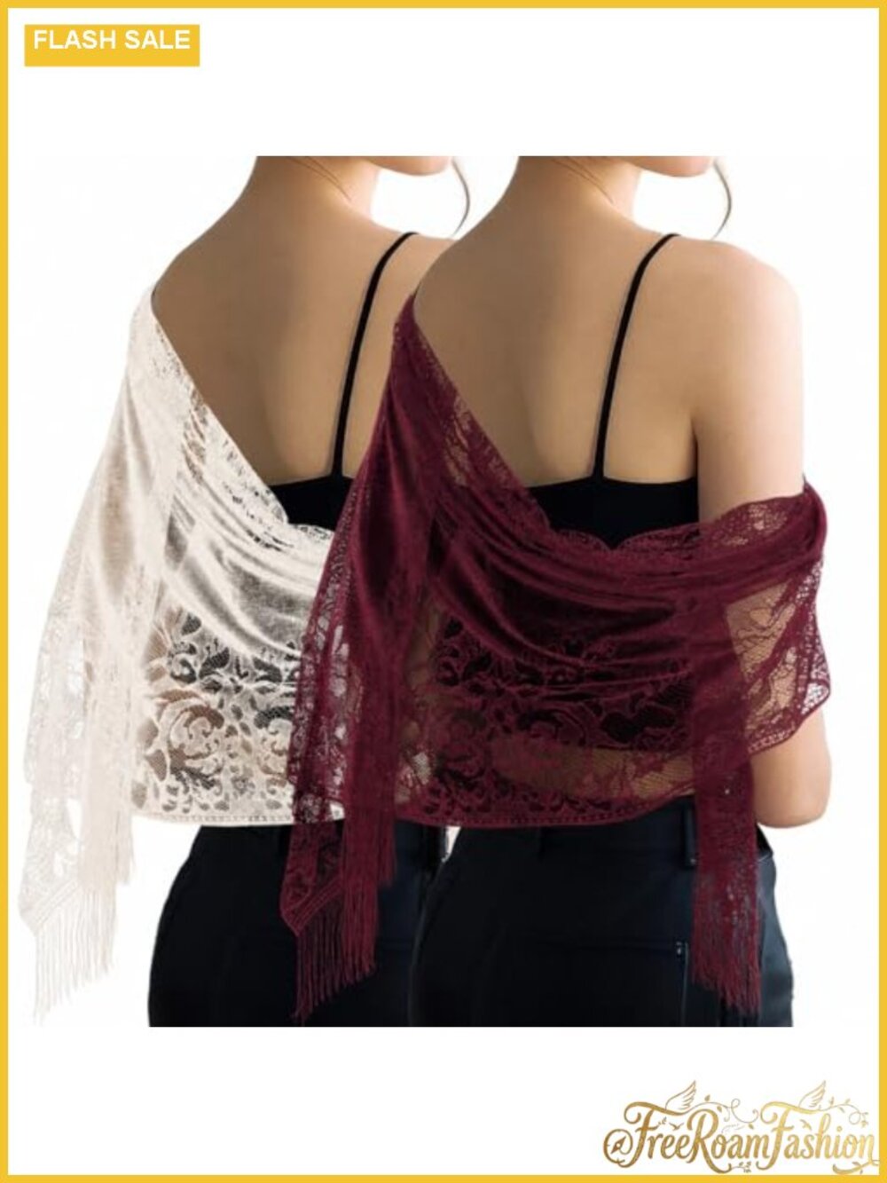 2pc Sheer Lace Shawl Wrap with Tassel for Evening Dresses